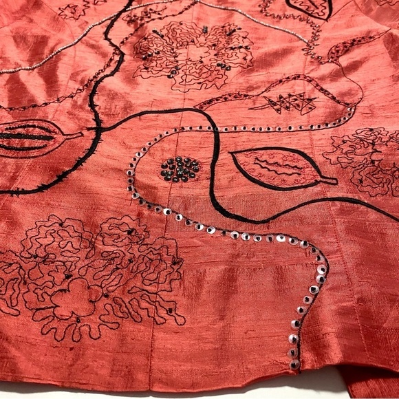 Orange Silk Button-down Blazer Jacket Top Large Artsy Beaded - Picture 9 of 15